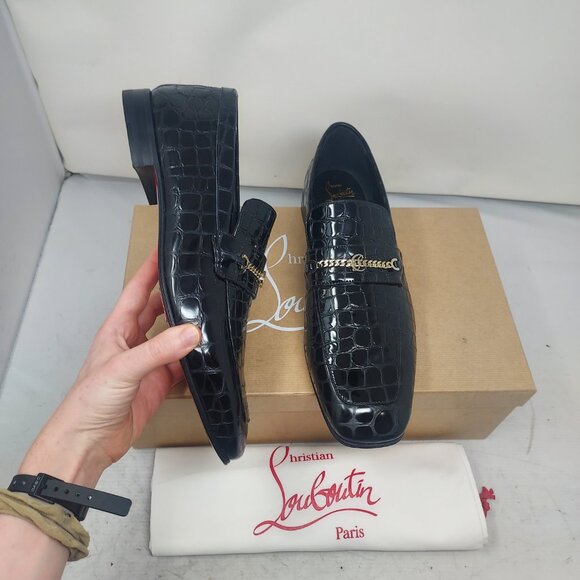 Christian Louboutin Mens MJ Moc Alligator Black Bit Loafer - Picture 1 of 13
